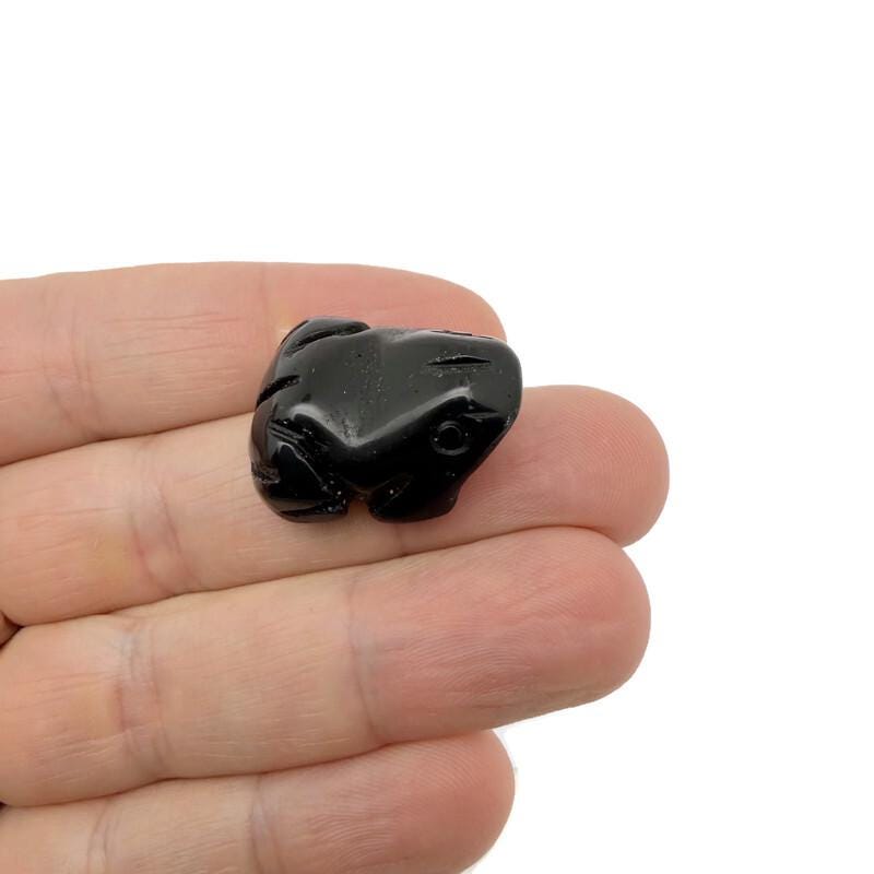 Handmade 30mm crystal frog animal figure carved from gemstone, showcasing detailed craftsmanship and vibrant colors.