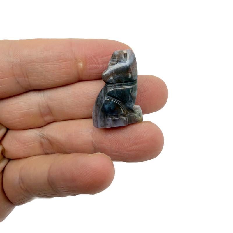Handmade carved crystal wolf animal figure, 30mm size, with mixed gemstone colors, by GemstoneGO.