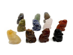 Handmade carved crystal wolf animal figure, 30mm, from GemstoneGO, featuring detailed natural gemstone craftsmanship.