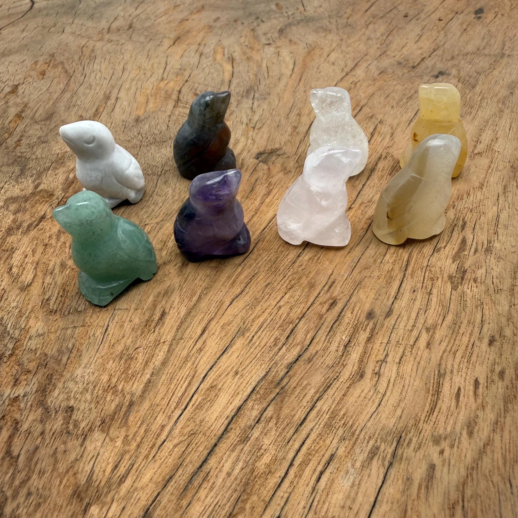 Handmade carved crystal bird animal figure by GemstoneGO, 30mm size, featuring vibrant mixed gemstone colors and fine craftsmanship.