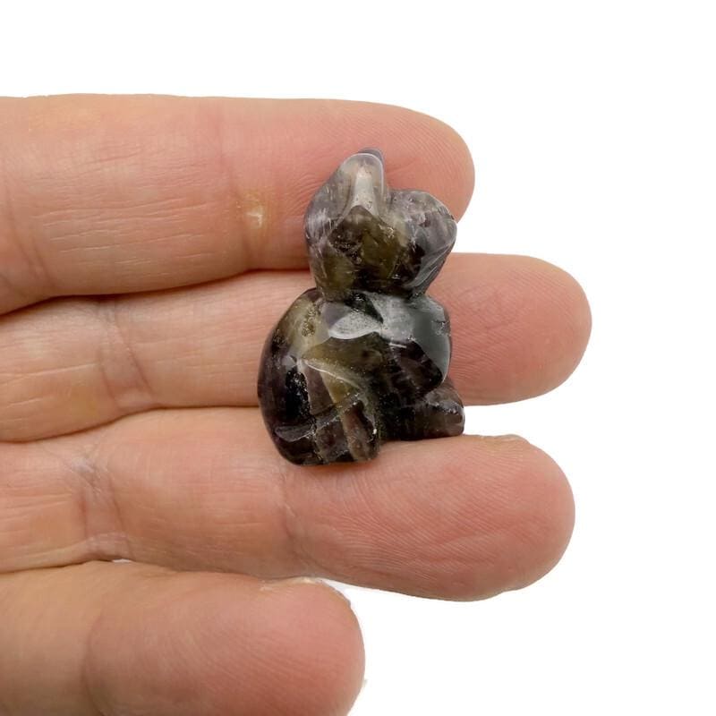 Handmade carved crystal cat animal figure from GemstoneGO, 30mm size, featuring a colorful mixed gemstone design.