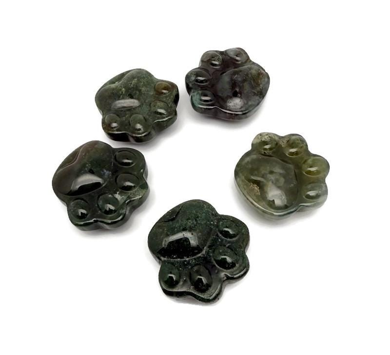Escultura de cristal pata de oso de ágata musgosa - 30 mm - HA1245