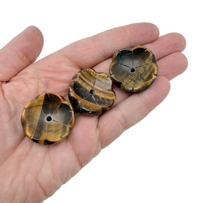 Tiger Eye crystal carving incense holder shaped like a flower, designed for cleansing and relaxation, by GemstoneGO.