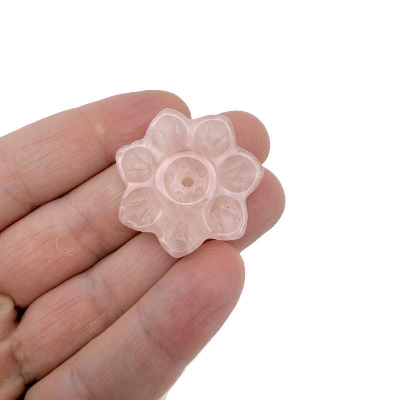 Rose Quartz crystal flower incense holder by GemstoneGO, carved gemstone stick burner for meditation and decorative use.
