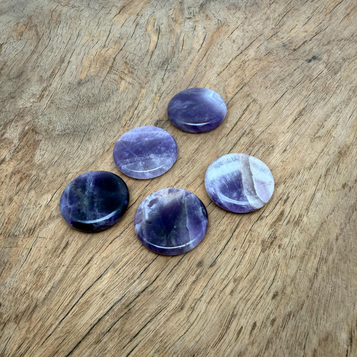 Round amethyst flat gemstone slab, 25mm, showcasing vibrant purple color and smooth polished surface by GemstoneGO.