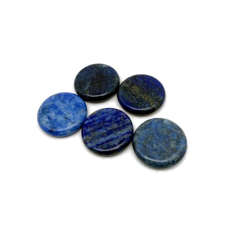 Round Lapis Lazuli gemstone slab, 25mm, with rich blue color and natural gold flecks, from GemstoneGO.