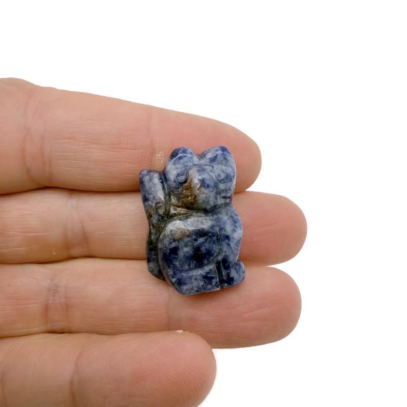 Handmade carved crystal cat animal figure from GemstoneGO, 30mm, with a mix of colorful gemstone details.
