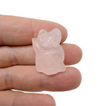 Handmade 30mm crystal cat animal figure by GemstoneGO, carved gemstone sculpture in mixed colors on a plain background.