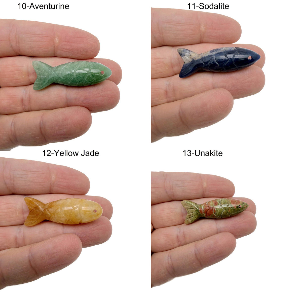 Handmade gemstone fish pendant with vibrant colors, serving as a lucky fishing charm, by GemstoneGO.