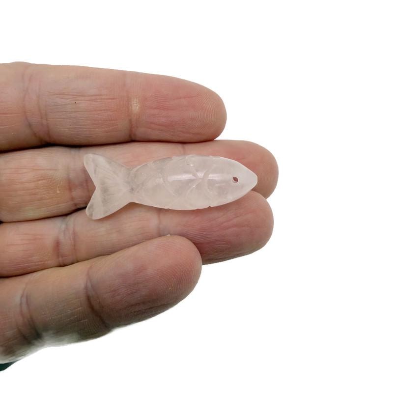 Rose quartz fish gemstone pendant from GemstoneGO, featuring a lucky fishing charm design with a polished, vibrant pink stone.