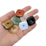 Square crystal donut pendant with Pi symbol, gemstone healing amulet in assorted colors, 30mm size by GemstoneGO.