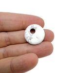 Polished howlite crystal donut pendant with gray and white veining, 20mm Pi stone from GemstoneGO.