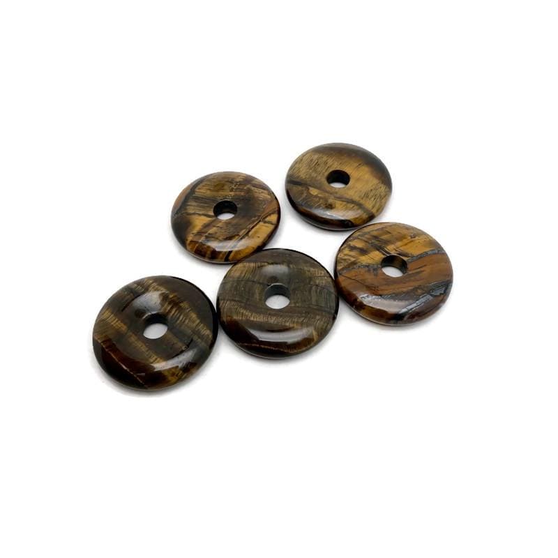 Tiger Eye crystal donut with a polished 30mm Pi Stone design, showcasing warm golden-brown hues and smooth, rounded surface.