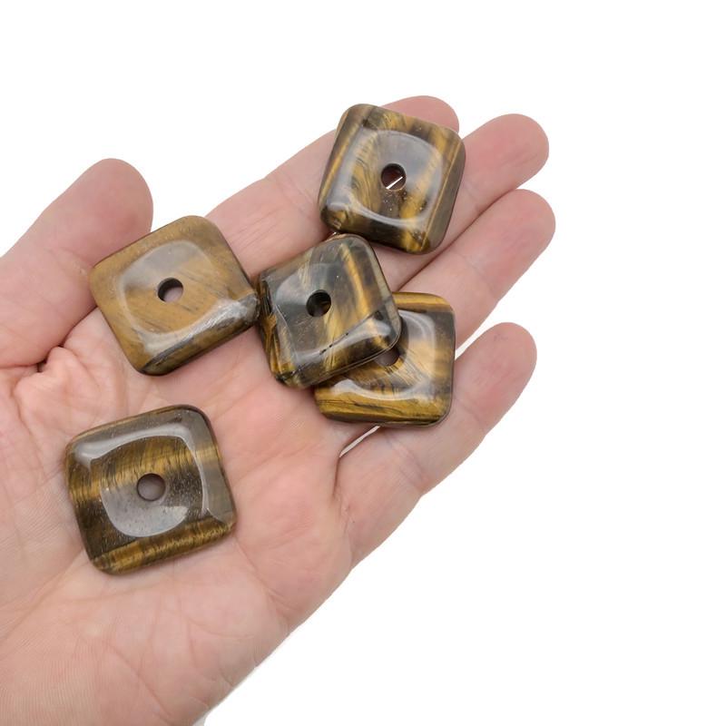 Square tiger eye crystal donut gemstone with a polished finish, measuring 30mm, showcasing rich golden-brown hues and natural banding.