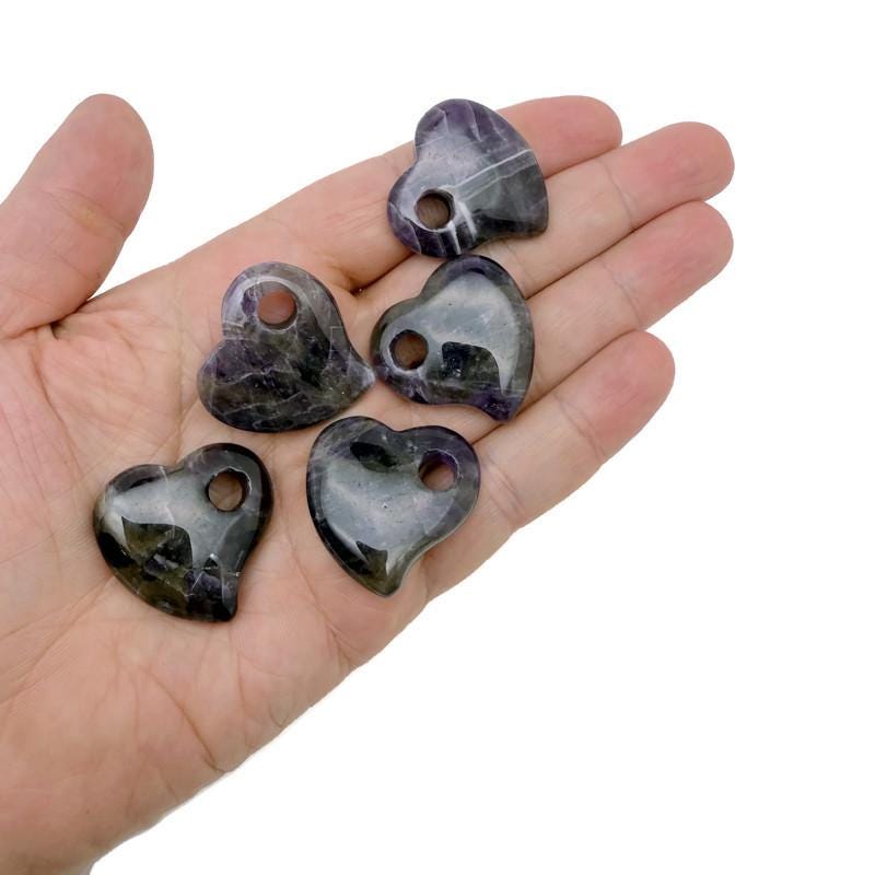Amethyst Crystal Heart - Hole Heart - 30mm - HT1011