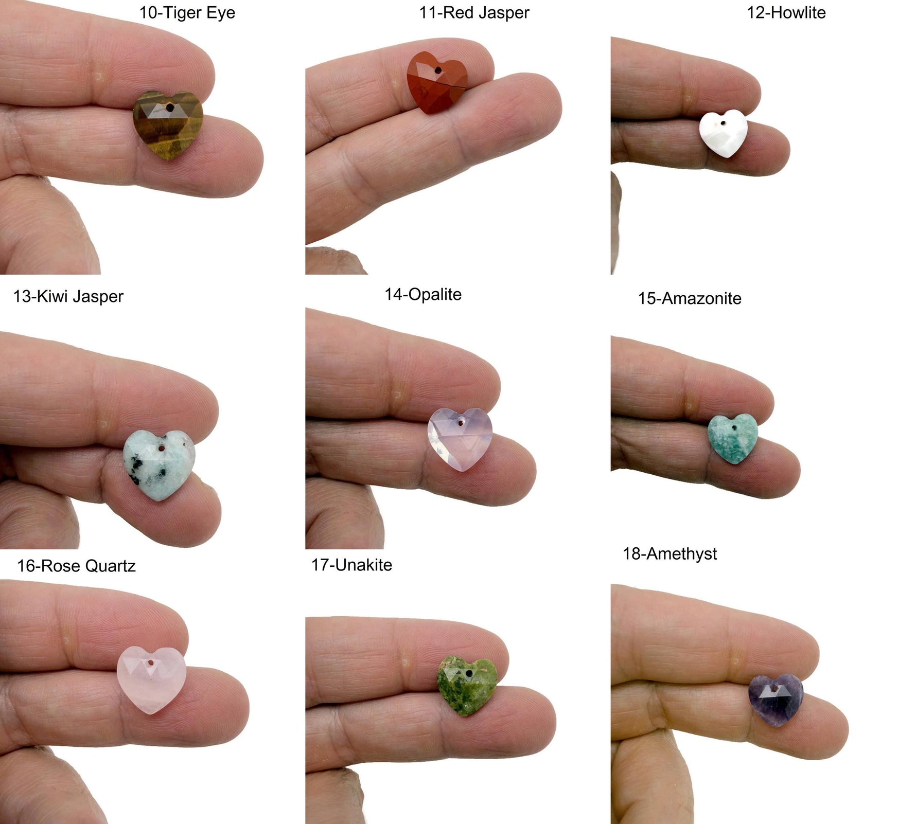 Drilled heart-shaped crystal pendant, 13mm, mixed colors, gemstone jewelry charm for DIY jewelry making by GemstoneGO