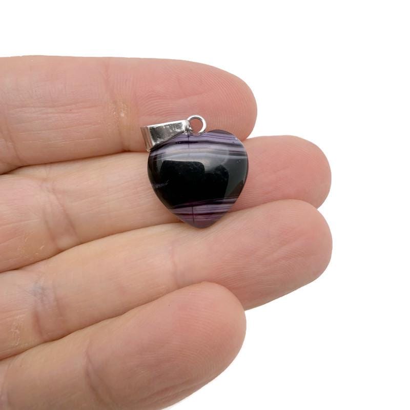 Purple agate heart pendant with mini crystal detail, gemstone jewelry by GemstoneGO shown in close-up.