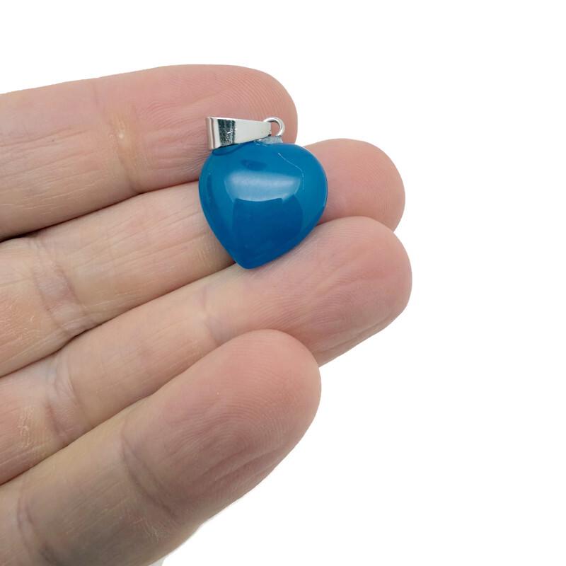 Blue agate heart pendant by GemstoneGO, mini crystal pendant with polished blue agate stone on silver chain.