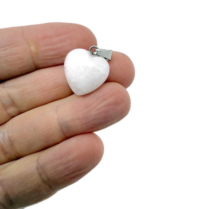 White jade heart pendant with mini crystal accent, gemstoneGO jewelry piece showcasing elegant, polished gemstone design