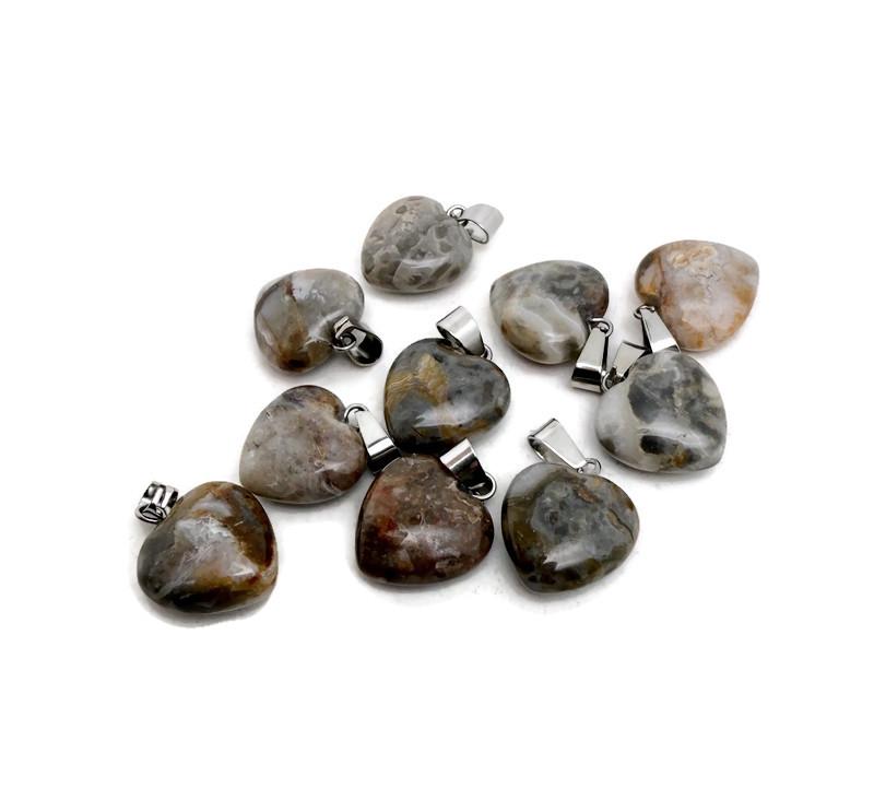 Mini ocean jasper heart pendant from GemstoneGO, featuring a polished gemstone heart crystal for jewelry or necklace adornment.