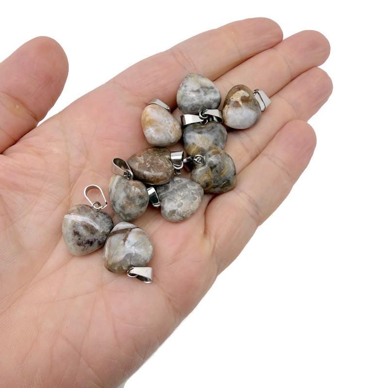 Mini ocean jasper heart pendant from GemstoneGO featuring a polished gemstone crystal with intricate natural patterns.