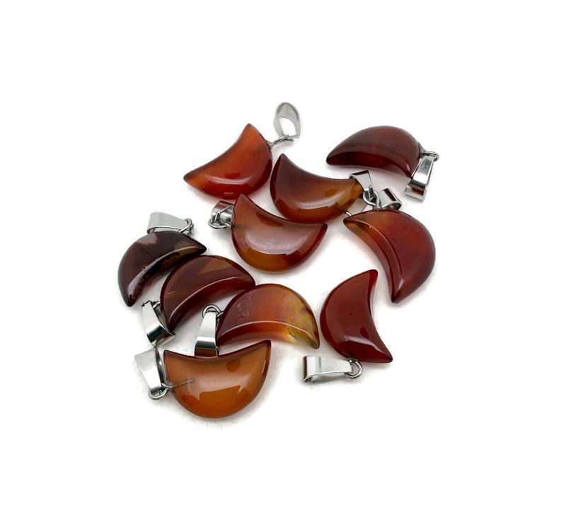 Carnelian moon pendant with crystal accents from GemstoneGO, suitable for jewelry making and healing jewelry designs.