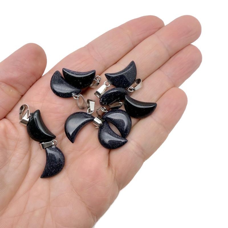 Colgante de Luna de GoldStone Azul - Pendiente de Luna de Cristal - Cristales Curativos - Suministros para la Creación de Joyas - MNC1021