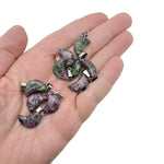 Ruby Zoisite moon pendant with crystal details, handcrafted jewelry making supply by GemstoneGO, ideal for healing and jewelry design.