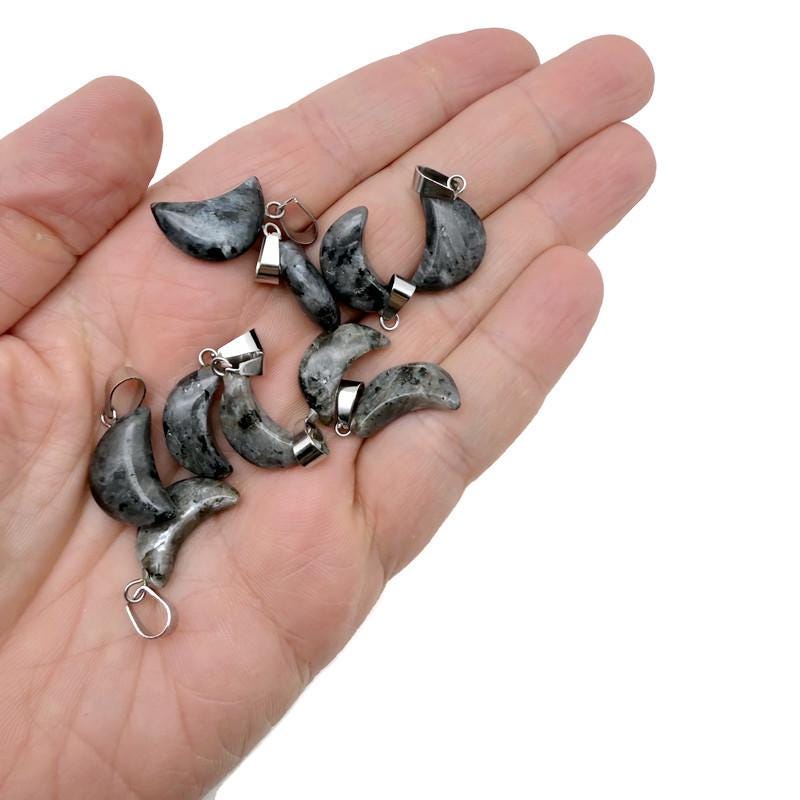 Larvikite Moon Crystal Pendant - Jewelry Making Supplies - MNC1025