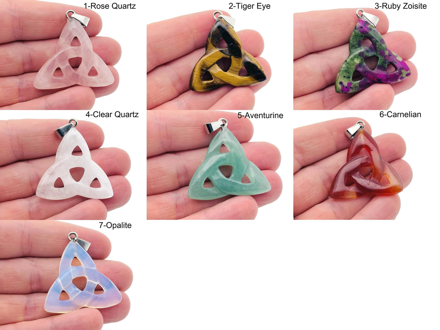 Celtic Knot Crystal Pendant with Trinity Crystals, gemstone jewelry featuring intricate design, suitable for Valentine's Day.