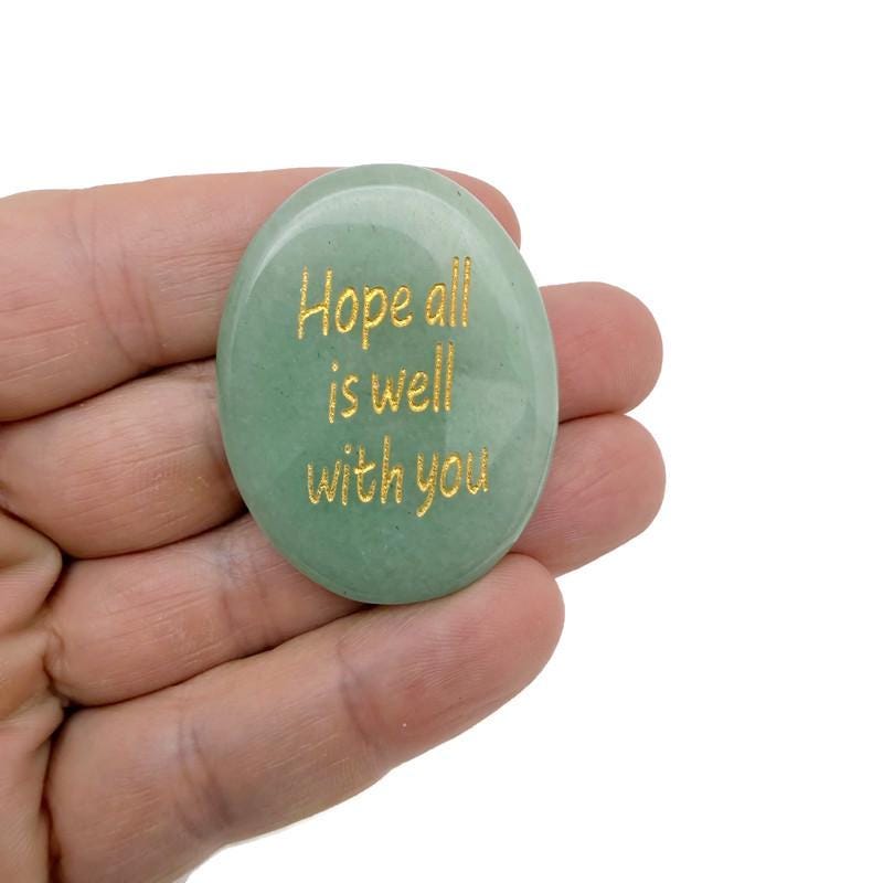 Hope All Is Well With You engraved crystal pocket stone by GemstoneGO, featuring a polished, clear healing gemstone with engraved message.