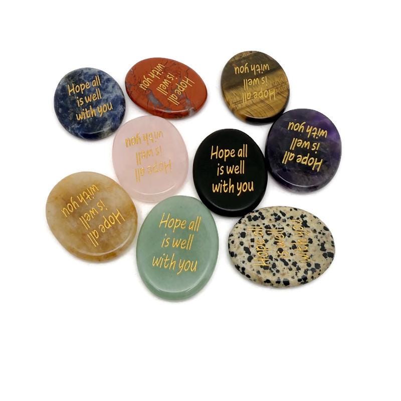 Hope All Is Well With You engraved crystal pocket stone from GemstoneGO, featuring a polished clear gemstone for healing and positivity.