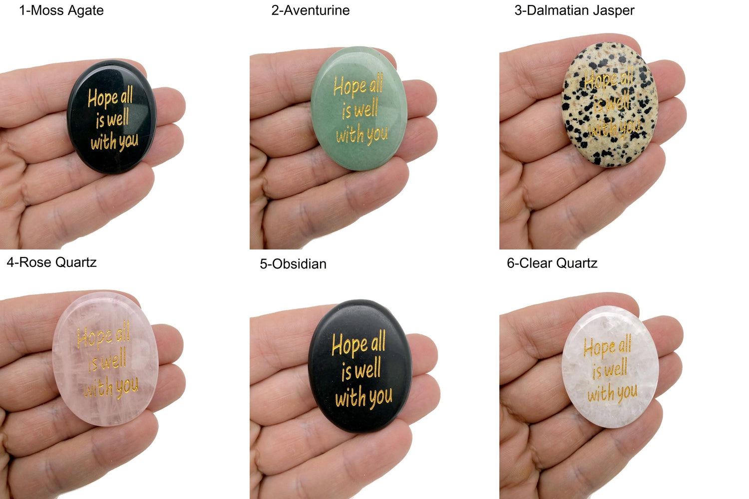 Hope All Is Well With You engraved crystal pocket stone for healing by GemstoneGO, featuring a polished clear gemstone with engraved message.