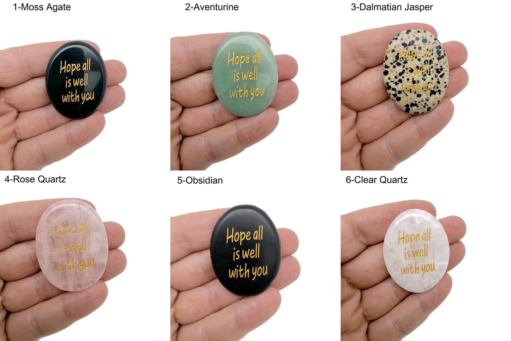Hope All Is Well With You engraved crystal pocket stone for healing by GemstoneGO, featuring a polished clear gemstone with engraved message.