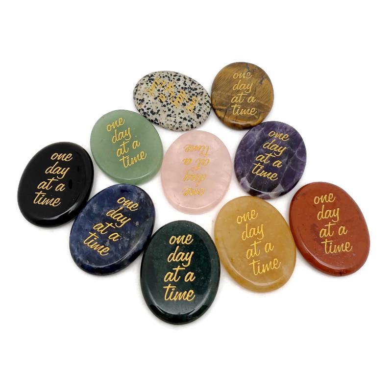 Engraved crystal with inspirational "One Day at a Time" message by GemstoneGO, showcasing a clear, polished glass design.