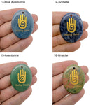 Healing Hands engraved crystal amulet by GemstoneGO, drilled energy healer gift featuring intricate hand engraving and clear gemstone.
