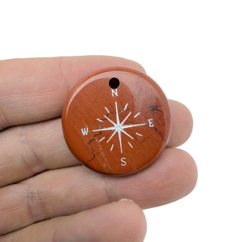 Engraved crystal compass pendant with drilled hole for necklace, perfect traveler gift from GemstoneGO.
