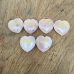 Rose quartz engraved crystal family heart from GemstoneGO, featuring a polished pink stone with engraved family design for healing and connection.