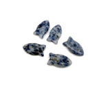 Sodalite fish-shaped crystal pendant with a healing stone charm, featuring a vibrant blue and white gemstone design.