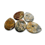 Crazy Lace Agate worry stone by GemstoneGO, 45mm smooth crystal with intricate lace-like patterns, designed for stress relief and calming.