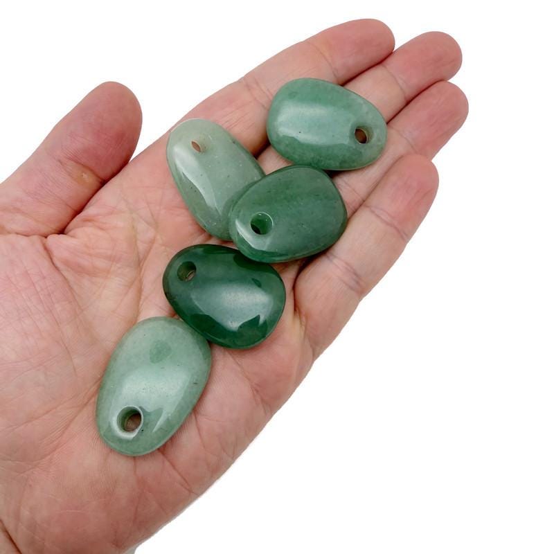 A natural aventurine oval crystal pendant from GemstoneGO, showcasing smooth green stone for jewelry making or adornment.