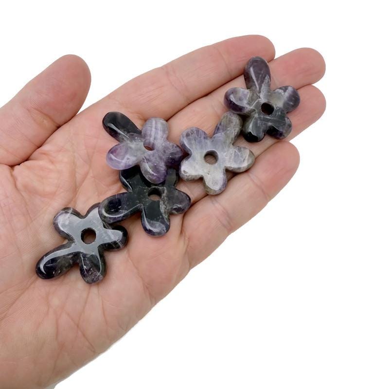 Amethyst Flower Gemstone Pendant - Carved Crystal Flower Charm - NC1906