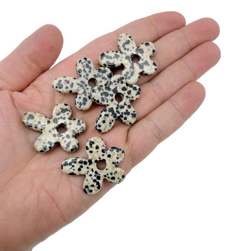 Dalmatian Jasper Flower Gemstone Pendant - Carved Crystal Flower Charm - NC1910