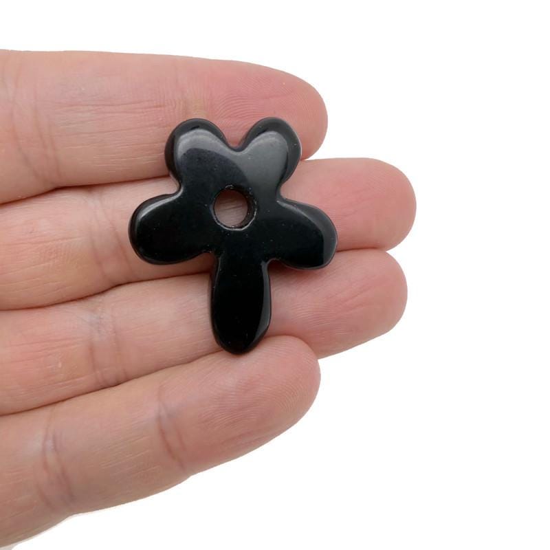 Colgante de Obsidiana con Forma de Flor - Amuleto de Cristal Tallado con Forma de Flor - NC1914