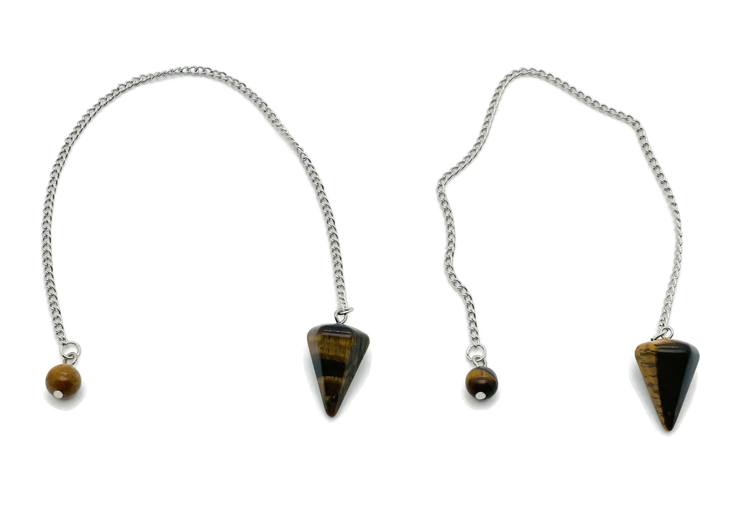 Péndulo de Cristal de Ojo de Tigre con Cadena de Acero Inoxidable - PE1002