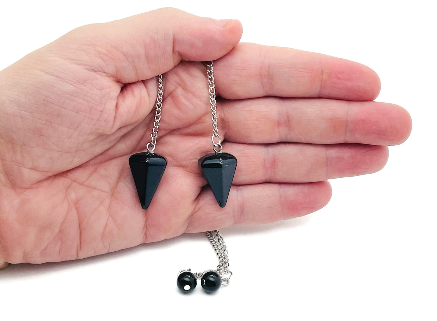 Péndulo de Cristal de Obsidiana con Cadena de Acero Inoxidable - PE1007