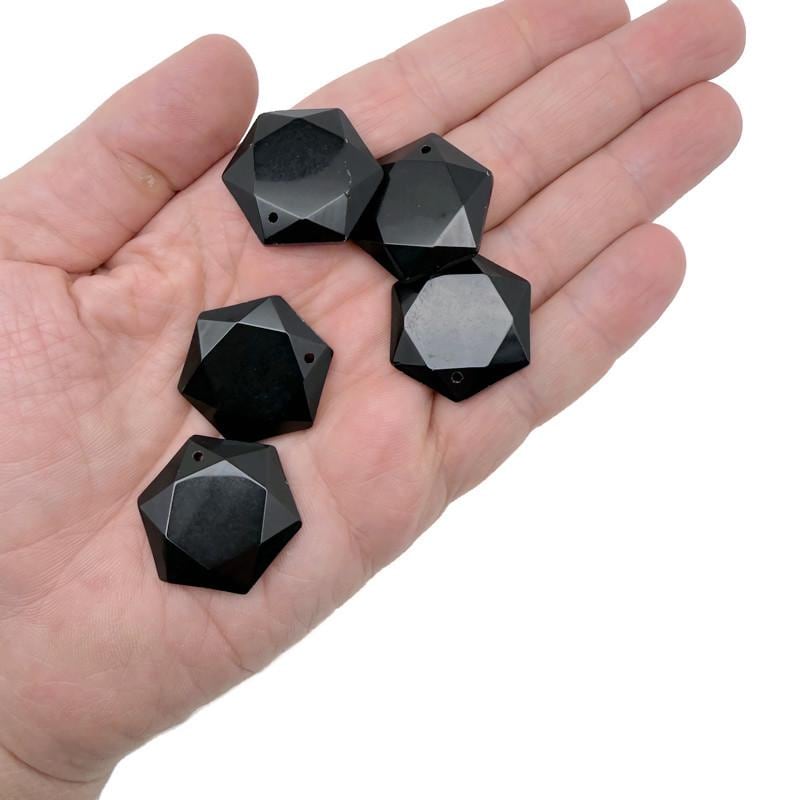 Faceted black obsidian hexagon crystal pendant necklace with a smooth gemstone bead from GemstoneGO.