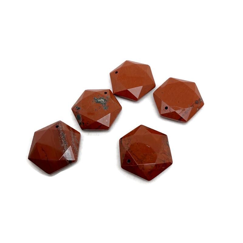 Red Jasper hexagon crystal pendant with faceted stone necklace bead from GemstoneGO, showcasing a polished red gemstone pendant.