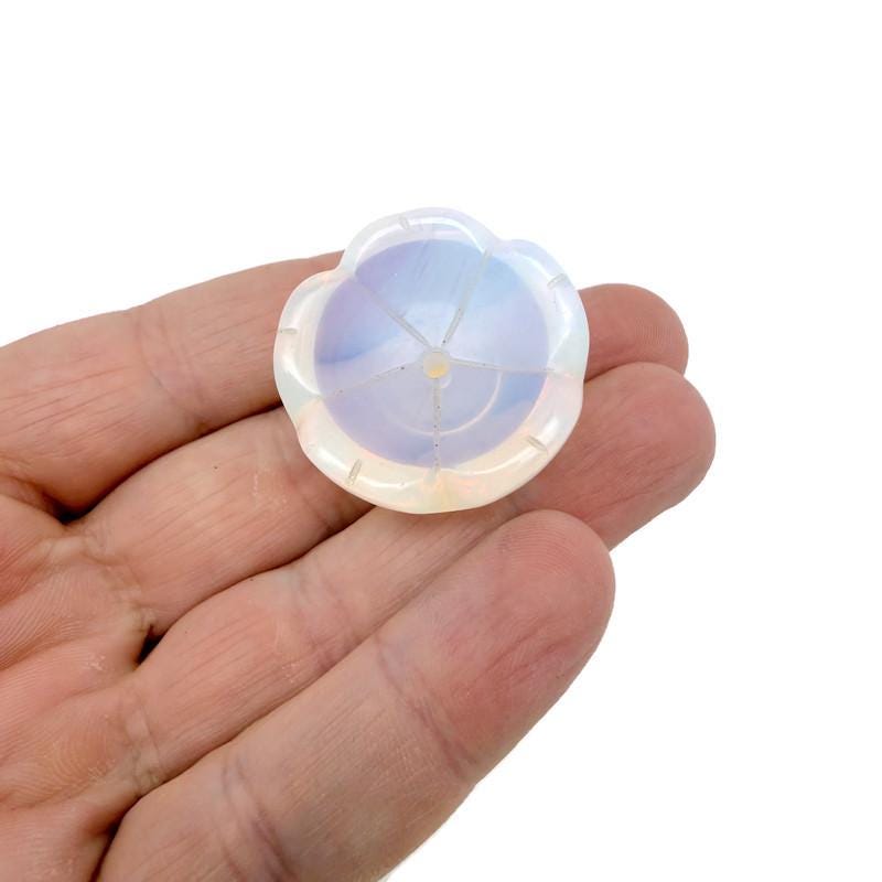 Opalite crystal flower-shaped incense holder by GemstoneGO, designed for cleansing and relaxation, with a smooth, polished finish.