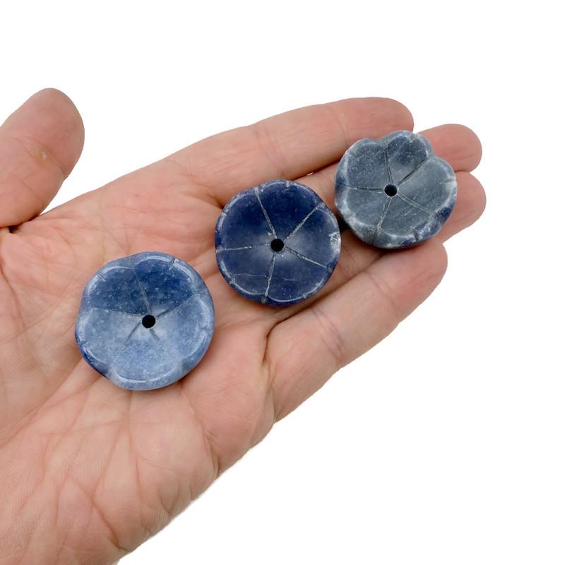 Blue aventurine crystal flower-shaped incense holder by GemstoneGO, designed for cleansing and relaxation.